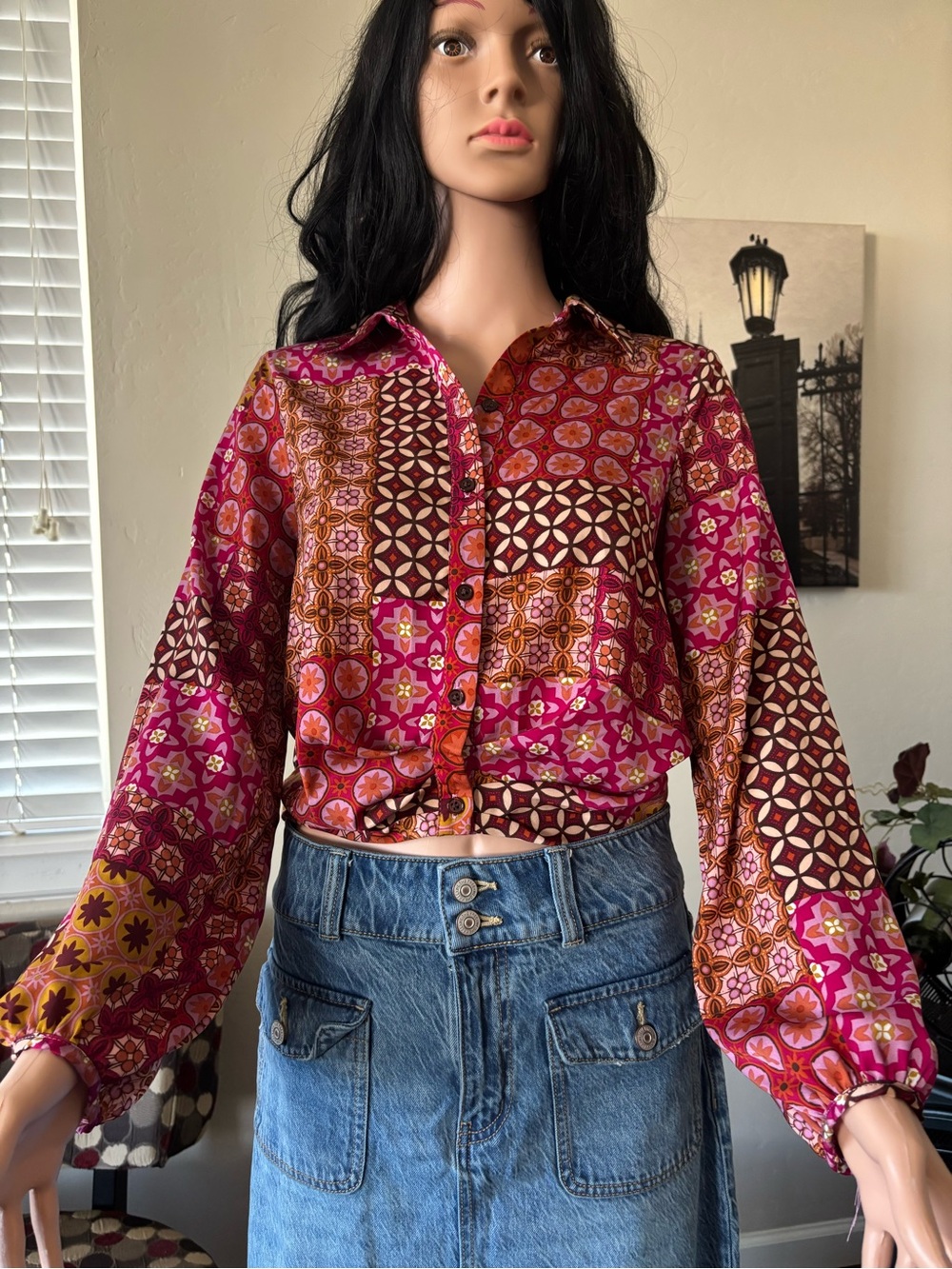 DREW Pink and Rust Patchwork Button-Down Shirt